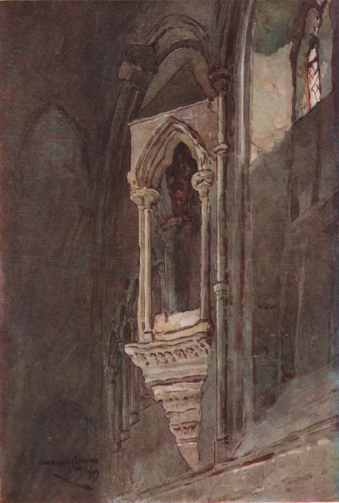 Lectern in the refectory, Chester, by Edward Harrison Compton 1910 old print
